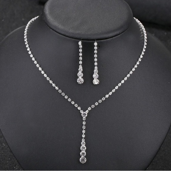 Jewelry - 🌟 Women Drop Crystal Choker Necklace Earrings Set Bridal Bridesmaid Wedding Set